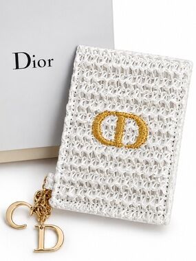 Dior White Raffia Mirror with “CD” Charms